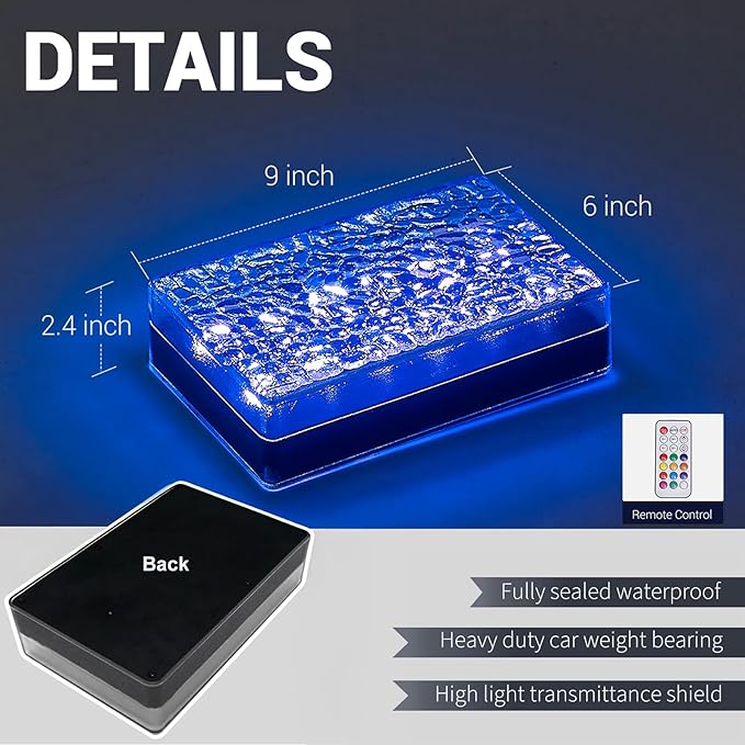 Solar Driveway Lights Color Changing, 6x9 Inch Solar Paver Light, Heavy Duty IP67 Waterproof Recessed Brick LED, Landscape Lighting for Pathway, Ground, Pool, Patio, Garden (RGBW, 2Pack)