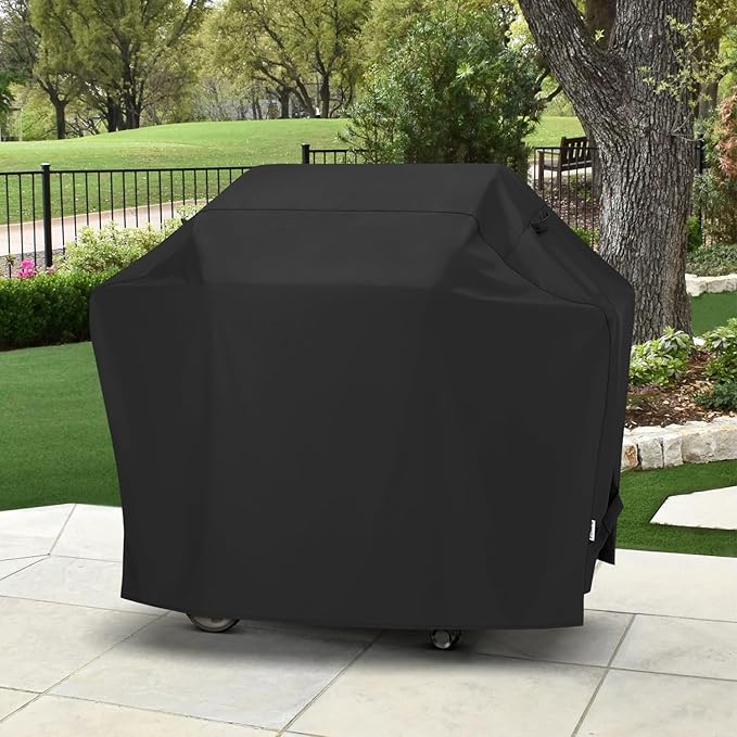SunPatio Grill Cover 55 Inch, Outdoor Heavy Duty Waterproof Barbecue Gas Cover, UV & Fade Resistant, All Weather Protection Compatible for Weber Charbroil Nexgrill Kenmore Grills and More, Black