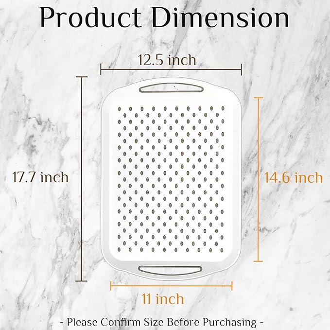 17.7" x 12.5" Anti-Slip Serving Trays with Handles, 3 Pcs X-Large Rectangular Food Serving Tray for Lap, Reusable and Durable Breakfast Tray, White