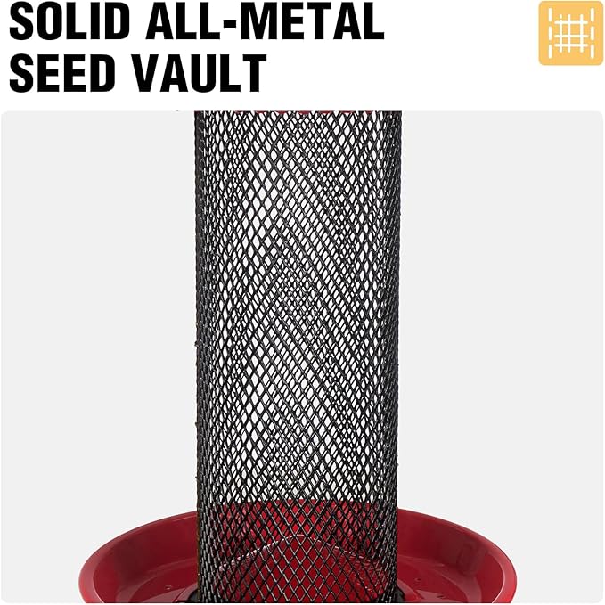 Veehoo Tube Bird Feeders for Outdoors Hanging-Finch Feeder for Nyjer Thistle Seed, Mushroom Metal Mesh Bird Feeder for Outside Hanging, Red