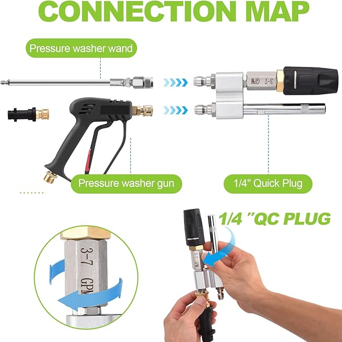 2 in 1 Downstream Soft Wash Chemical Nozzle, M5 Twist Nozzle Shooter Tips, 0-60° Adjustable Spray Pattern, for 1700 to 6000 PSI, 3 to 7 GPM Pressure Washer, with 1/4 inches Quick Connect