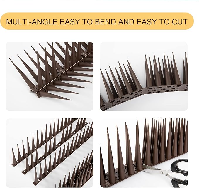 OFFO Bird Spikes Pigeon Outdoor Spikes for Cat Keep Birds Raccoon Woodpecker Away Covers 60 Feet(18.3m), Brown
