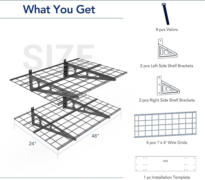 FLEXIMOUNTS 2-Pack 2x4ft 24-inch-by-48-inch Wall Shelf Garage Storage Rack Wall Mounted Floating Shelves, Black