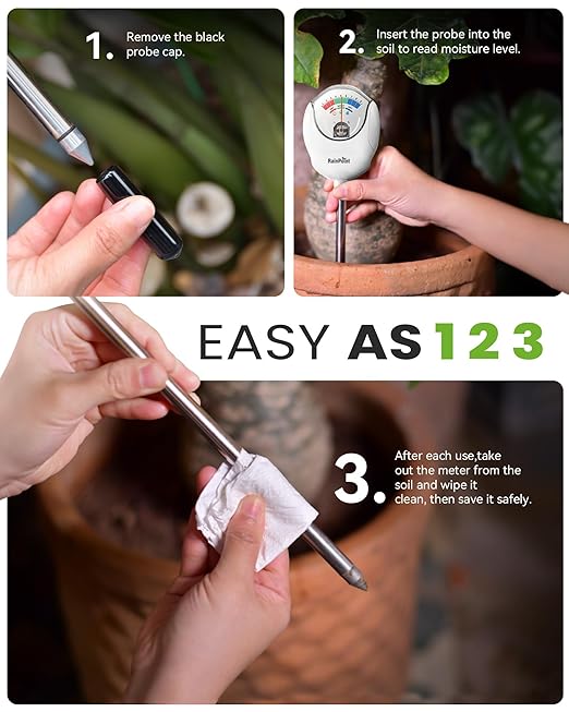 RAINPOINT Soil Moisture Meter for Plants - Accurate Plant Water Meter for Houseplants and Outdoor Plants,Gardening,Farming,No Batteries Needed(White
