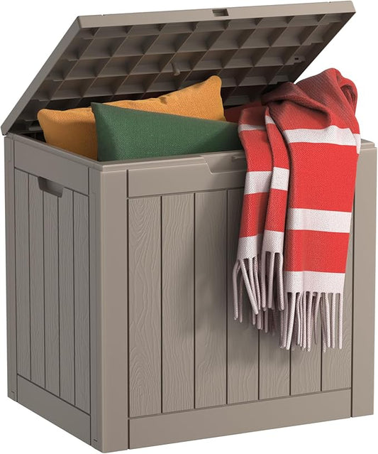 30 Gallon Resin Deck Box Waterproof, UV Resistant Outdoor Storage Box for Delivery, Patio, Garden, and Porch,Striped Gray