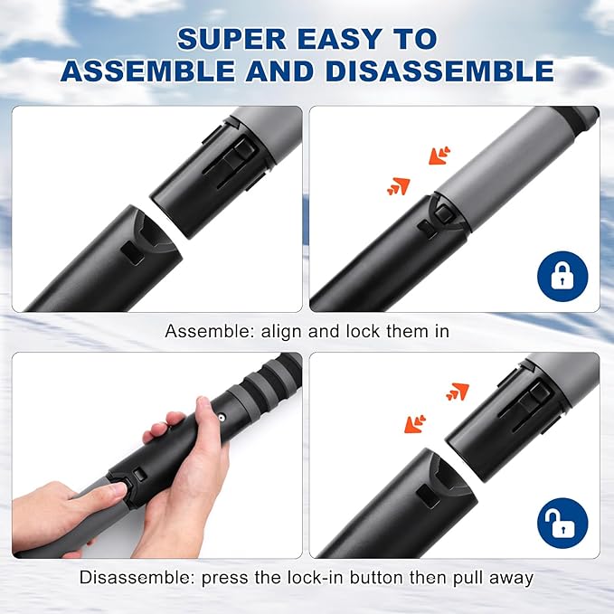 72" Long Snow Brush Ice Scraper | Extendable | Multipurpose | Easy to Use | Antifreeze Gloves | 270° Pivoting | Snow Ice Removal | Fit for Car SUV MPV Truck Van Windshield Window Roof Gift