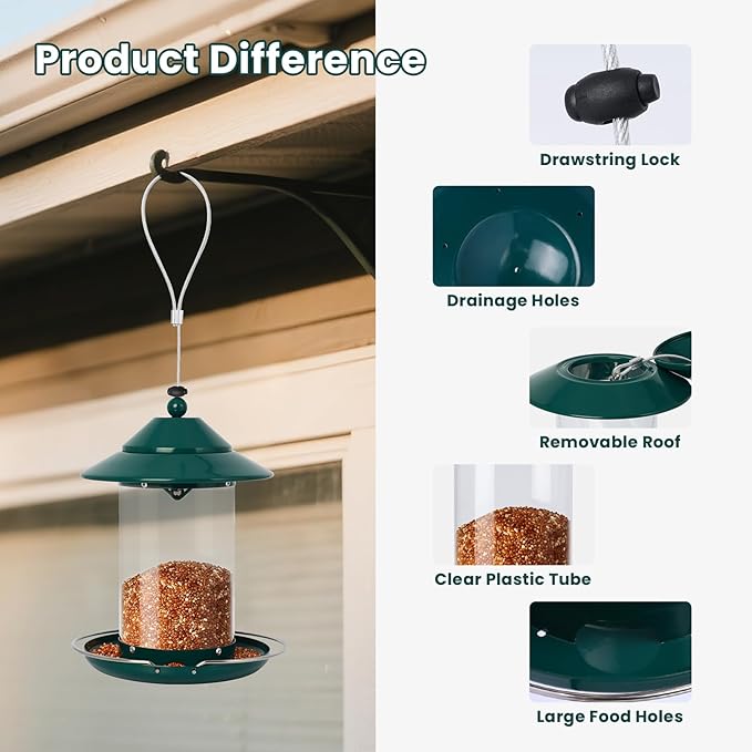 Metal Bird Feeder for Outdoors – 2.4LB Hanging Bird Feeder with 360-degree, Weatherproof & Rust-Resistant, Easy to Fill & Clean for Wild Bird Feeders in Backyard & Garden(Green)