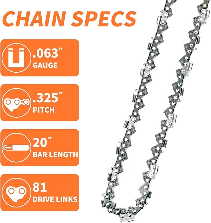 20 Inch Chainsaw Chain For Stihl .325" Pitch, 063" Gauge, 81 Drive Links Fits Stihl MS291, MS290 MS271 Farm Boss MS291 MS261 MS270 MS280 MS290 MS291 MS310 MS360-4 Chains