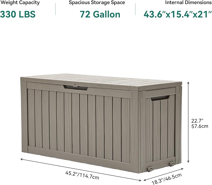YITAHOME 72 Gallon Outdoor Storage Box w/Wheels, Resin Deck Box Indoor & Outdoor Patio Storage Box for Throw Pillows, Athletic Gear, Yard (Light Brown)