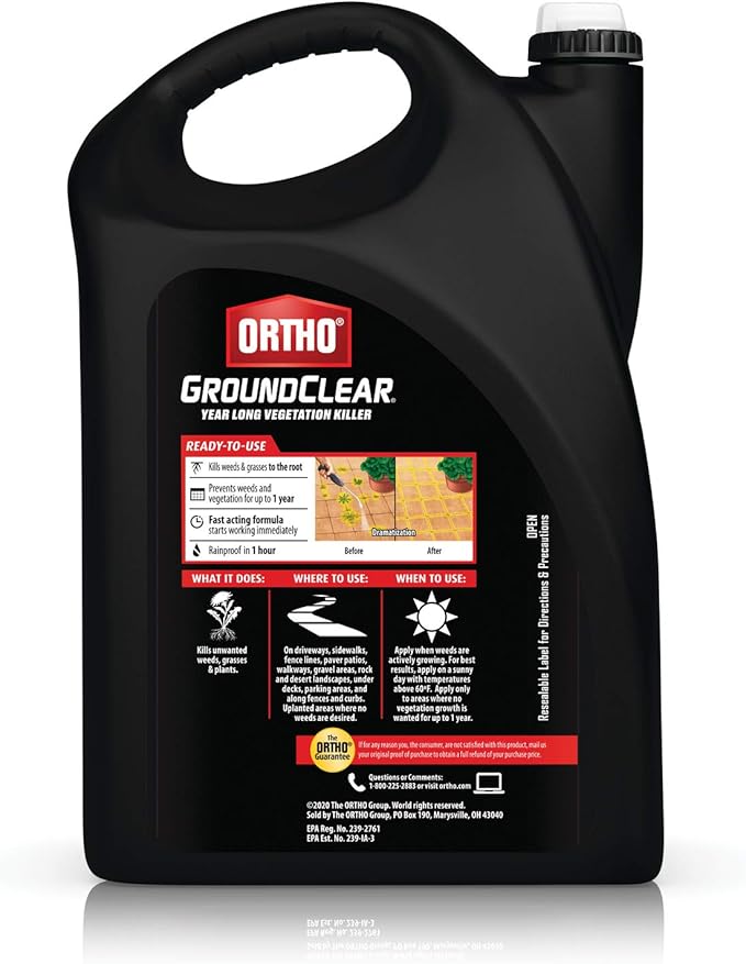 Ortho GroundClear Year Long Vegetation Killer Refill - Visible Results in 1 Hour, Kills Weeds and Grasses to the Root, Up to 1 Year of Weed and Grass Control, 1.33 gal.