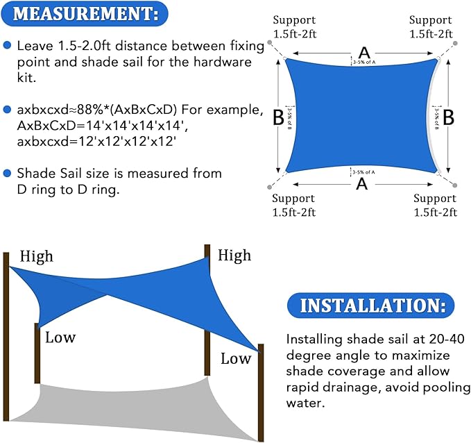 Shade&Beyond Sun Shade Sail Breathable UV Block Outdoor Covering Cloth for Backyard, Pool, 7'X14', Blue (Customized Available)