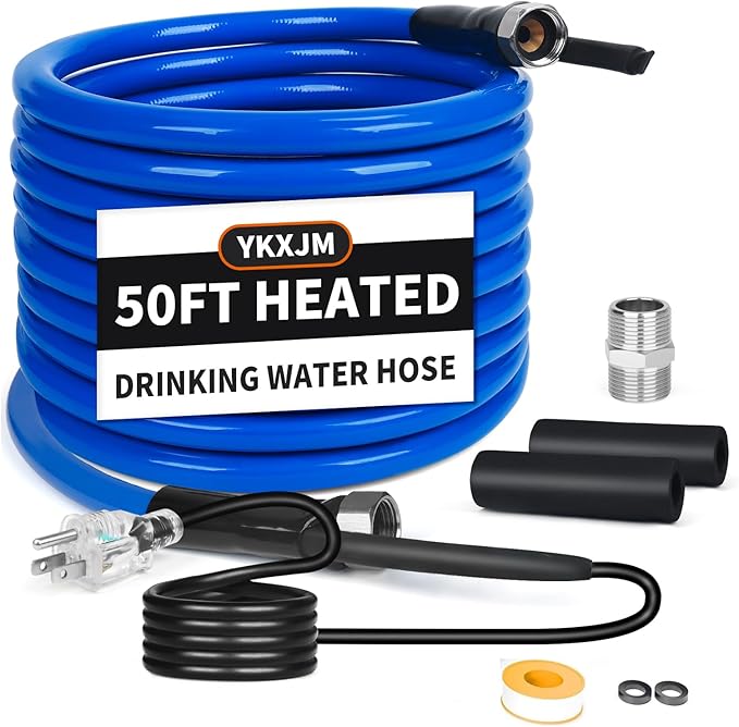 15FT-100FT Heated Water Hose for RV,Heated Drinking Water Hose with Thermostat,Lead and BPA Free,1/2" Inner Diameter,Temperatures Down to -40°F Self-Regulating white Appearance (50FT)