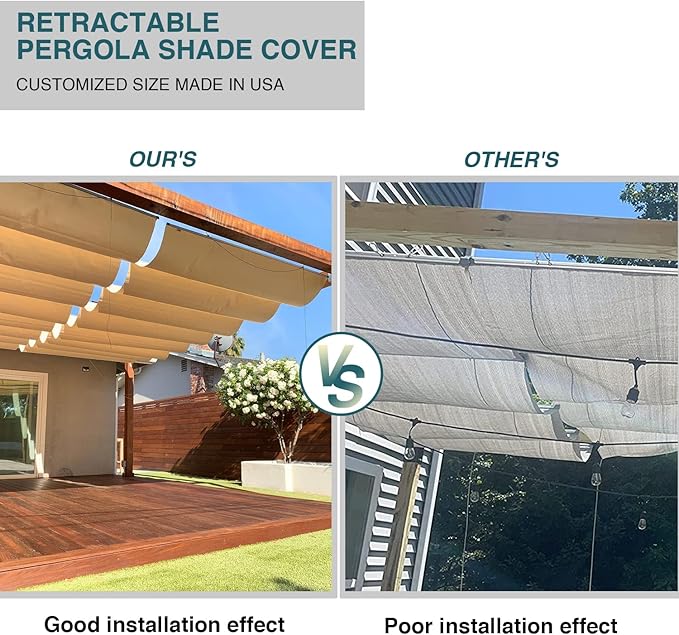 ECOOPTS 3'x33' Retractable Waterproof Wave Sun Shade Canopy Pergola Cover Shade Sail Awning for Outdoor Patio Porch Garden Deck Backyard (Red)