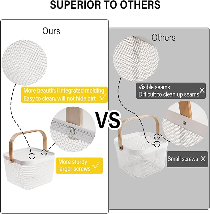 Metal Mesh Steel Harvest Basket, Square Wire Garden Basket with Handle – Multi-functional Storage Organizer for Gathering Vegetables, Fruits, Kitchen, Garden, Picnic & Cabinet (Black)