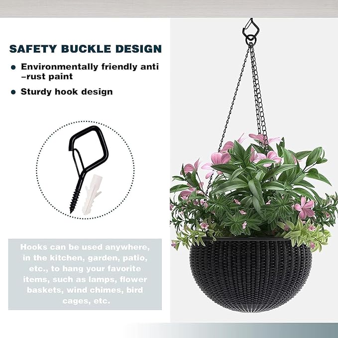 12 PCS Q-Hanger Hooks for String Lights, Ceiling Hangers for Plants & Wind Chimes, Christmas Decorations Outdoor Hooks (Square Hanger) Black