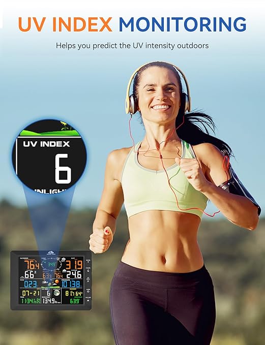 14-in-1 Wireless Weather Station with Outdoor Wireless Sensor,Radio-Controlled Clock,Rain Gauge,Wind Speed/Direction,Moon Phase,Wind Chill Index,Outdoor Dew Point,Barometer(NO WiFi)