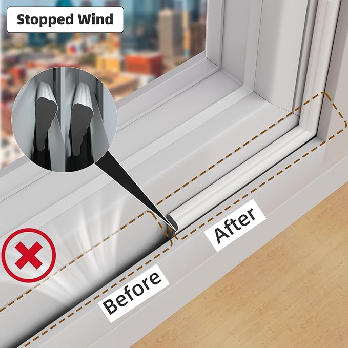 1 Pack*9.8 Ft Self-Adhesive Wedge Foam Window Weather Stripping Door Seal Strip, Soundproof Exterior Front Door Frame Gap Filler, Draft Stopper Foam Tape Noise Light Blocker (White)