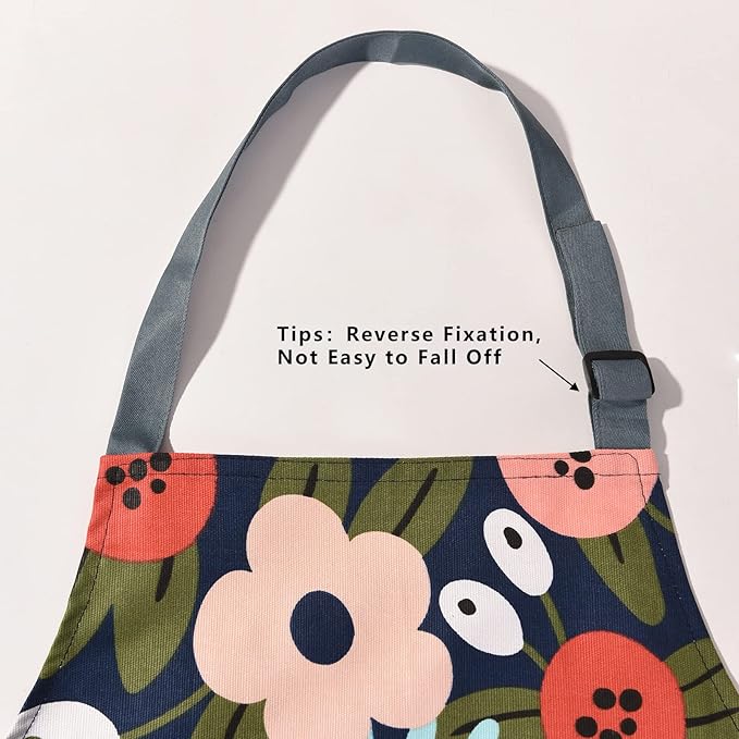 2 Pack Floral Apron for Women with Pockets, Adjustable Cotton Chef Aprons for Kitchen, Cooking, BBQ & Grill