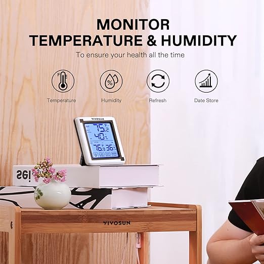 VIVOSUN Digital Thermometer and Hygrometer with 3 Remote Sensors, Indoor Outdoor Temperature and Humidity Monitor with Touchscreen LCD Backlight, 200ft/60m Range, Battery Included