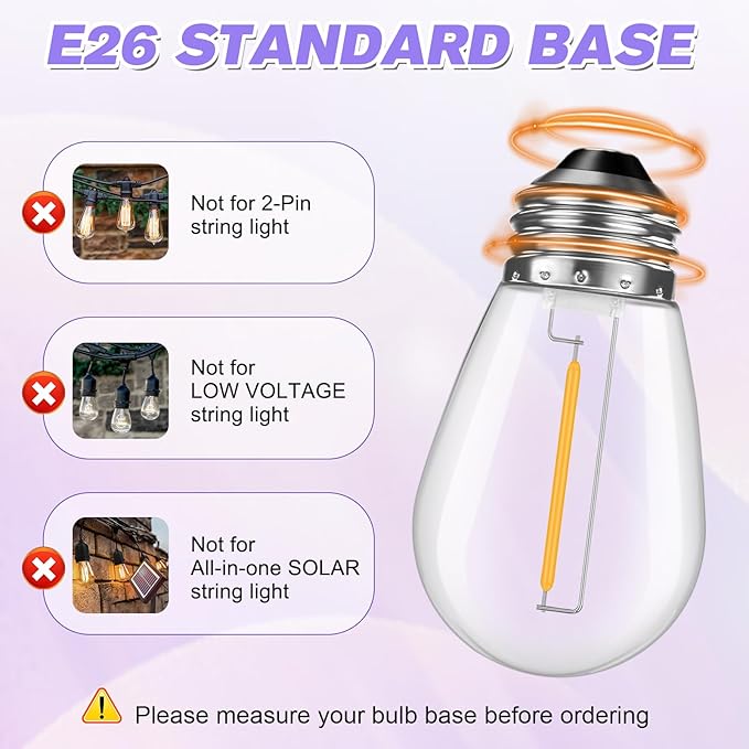 28 Pack S14 Bulbs for Outdoor String Lights, Shatterproof LED Replacement Bulbs for Patio String Lights Outdoor Waterproof, E26 Base, Soft White 2200K, Dimmable