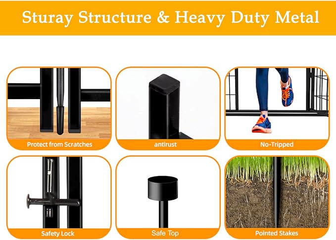 32 in(H) Decorative Garden Fence with Gate, 8 Panels Total 17.7 Ft(L) Heavy Duty Iron Animal Barrier Fence for Yard,Suitable for Indoor Pet Or Outdoor Dog Fencing, Garden Border Fence