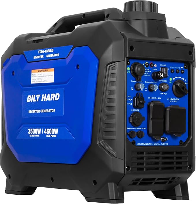 BILT HARD Dual Fuel Gas & Propane Powered Generator 4500W, Gas & Propane Powered Generator with CO Sensor, RV Ready, Parallel Capable, 4-Cycle Engine Portable Outdoor Generators for Home, Camping