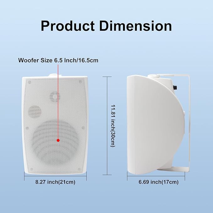 Herdio 400W 6.5 Inch Passive Outdoor Speakers Wired Waterproof,2 Way Wall Mounted Speakers with Powerful Bass for Patio Home Indoor Poolside Deck Backyard (Pair,White)