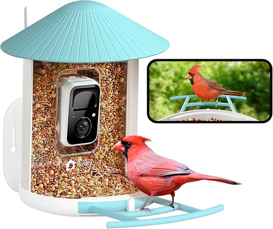 NETVUE by Birdfy Smart Bird Feeder with Camera, Bird Watching Camera, Auto Capture Video & Motion Detection, 1080P Live Steam, Cardinal Feeder Outdoor Wireless, Ideal Present for Backyard Birder, Blue