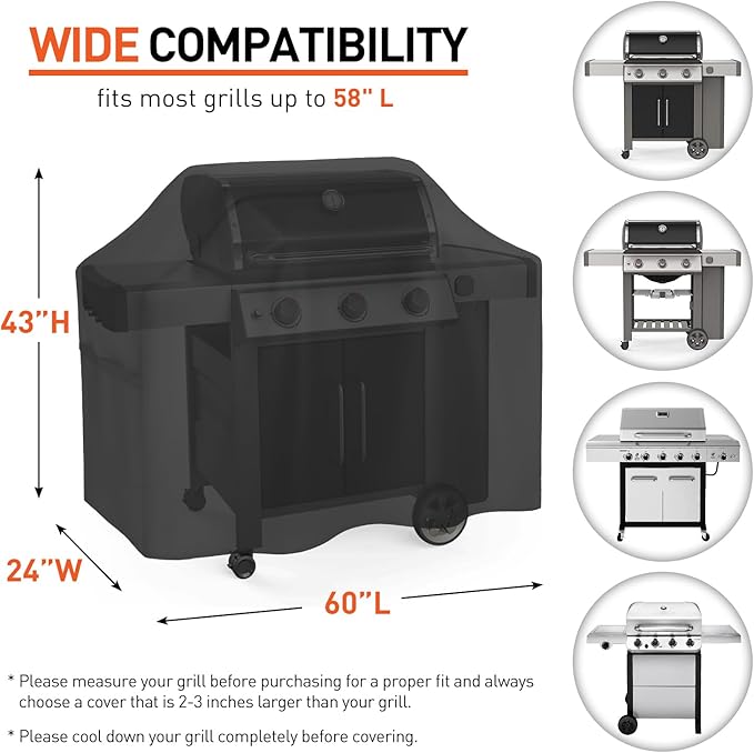 Arcedo Grill Cover for Outdoor Grill 60 Inch, Waterproof and Fade Resistant BBQ Gas Grill Cover, All Weather Protection Compatible with Weber Char Broil Nexgrill and More Grills