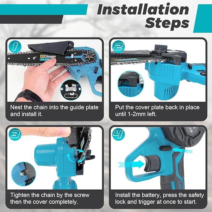 Mini Chainsaw Cordless 6 Inch, Brushless Motor Electric Saw - 2x2Ah Batteries, 2025 Upgraded, Safety Lock, Portable Handheld for Tree Trimming, Wood Cutting, Camping/DIY, Gift for Dad Husband