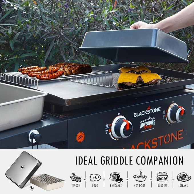 Two 15.5''x11'' Rectangular Melting Domes - Heavy Duty Stainless Steel Blackstone Melting Dome Cover, with 14''x9.5'' Cooling Rack, for Indoor & Outdoor Griddle Domes for Cooking