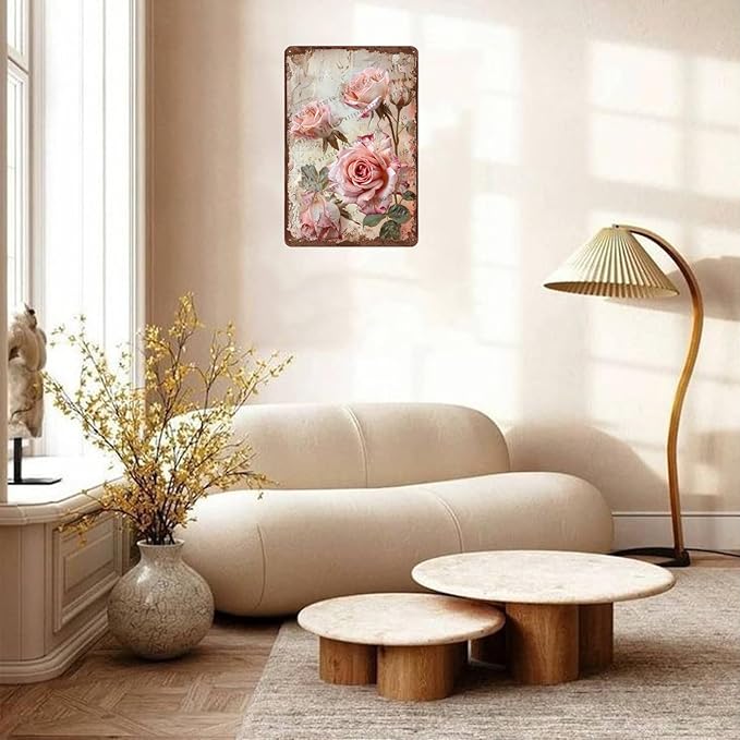 Metal Signs Rose Flower Vintage Metal Tin Sign for Home Office Kitchen Bar Cafe Garden Wall Decor 12x8 Inch