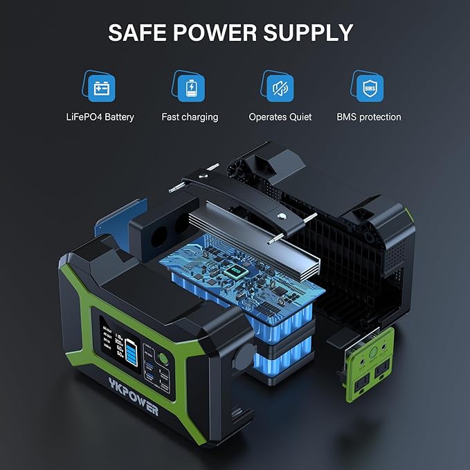 Portable Power Station 300W (Peak 600W), YKPOWER 296Wh Backup Lithium Battery Solar Generator with 110V AC Output, 60W USB-C PD Output, LED Light, Power Station for Outdoor Camping Travel RV CPAP Home