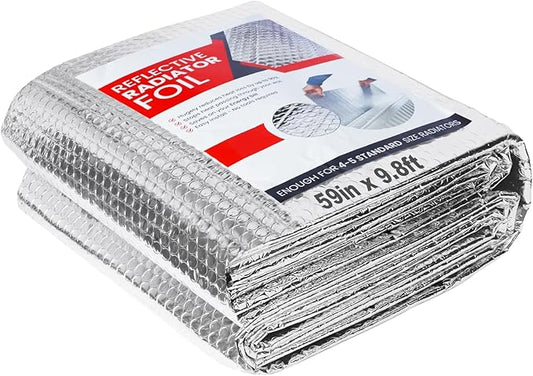 Reflective Insulation Roll 59 in X 9.8 FT, Window Insulation for Summer Heat, Double Side Aluminum Foil Bubble Shield for Windows, Roof, Garage Door