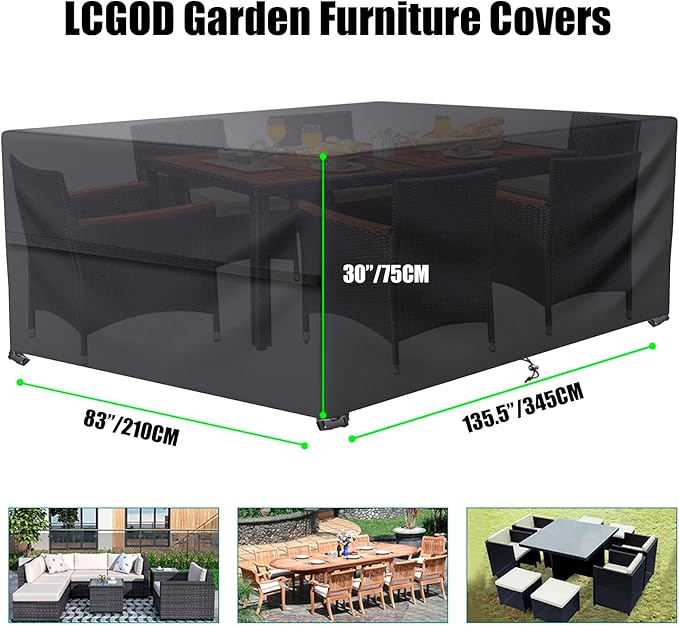 LCOGD Patio Furniture Cover,Outdoor Furniture Covers Waterproof General Purpose, Outdoor Sofa Sets Covers Heavy Duty Windproof Anti-UV135.5”Lx83”Wx30”H