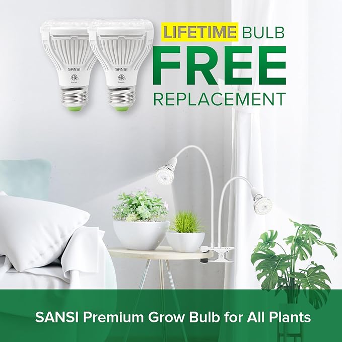 SANSI LED Grow Lights for Indoor Plants, 300W Full Spectrum Clip-on Gooseneck Grow Light with Ceramic Tech.,20W Power Plant Light with Optical Lens for High PPFD, Lifetime Free Bulbs Replacement White