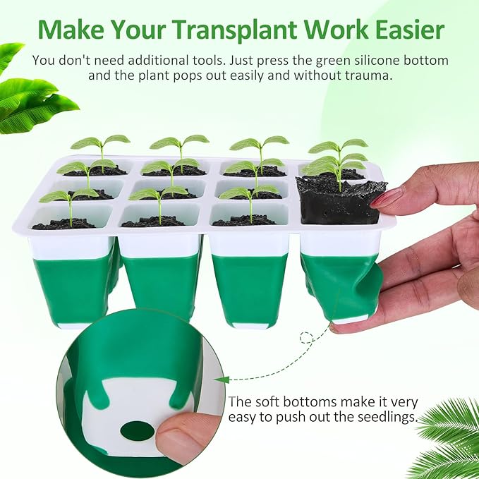 60 Cells Seed Starter Tray Seed Starter Kit,5 Pack Reusable Seedling Starter Trays with Flexible Silicone Bottoms and Humidity Domes,Indoor Greenhouse Garden Propagation Set for Seed Starting