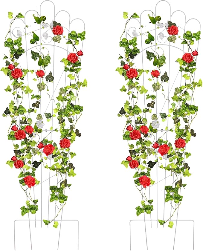 Metal Detachable Trapezoidal Garden Trellis for Climbing Plants, 60 Inches Sturdy Patio Plant Support for Indoor Plants Trellis for Rose, Vegetable Flower, Backyard Pack of 2 - White