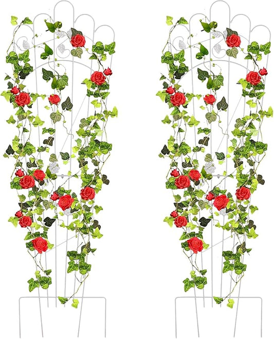 Metal Detachable Trapezoidal Garden Trellis for Climbing Plants, 60 Inches Sturdy Patio Plant Support for Indoor Plants Trellis for Rose, Vegetable Flower, Backyard Pack of 2 - White