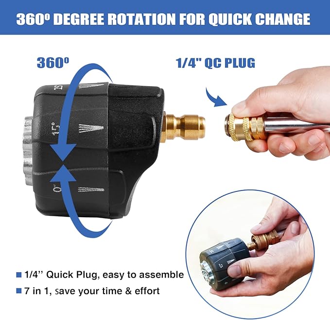 MEKOH Pressure Washer Nozzle, 7-in-1 Quick Changeover Nozzle, Adjustable Pressure Washer Nozzle with 1/4 Inch Quick Connect, 3200 PSI Spray Nozzle