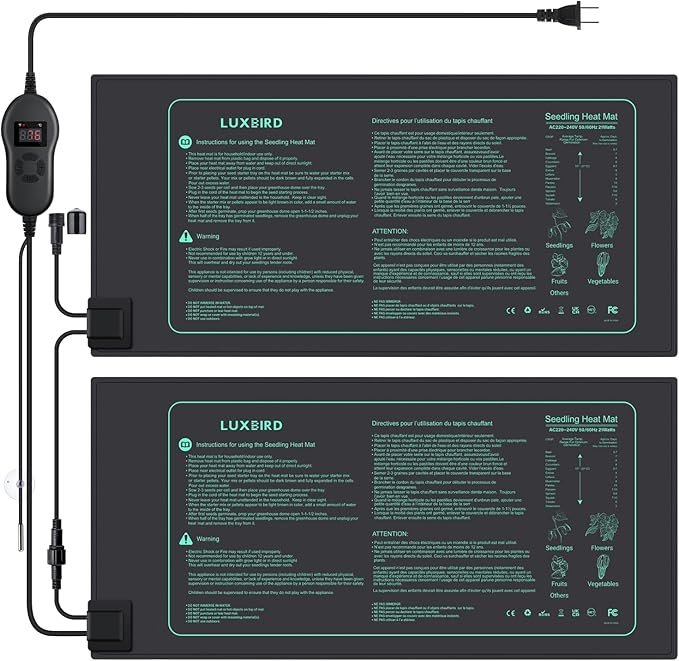 LUXBIRD 2 Pack Seedling Heat Mats with Digital Thermostat Controller, 10" x 20.75" 30W for Seed Starting, Germination, Hydroponics, Brewing, Breeding, Greenhouses (LB-HT02)