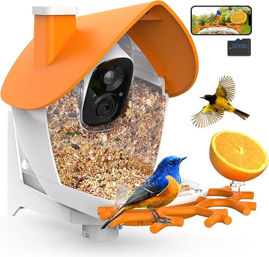 birdsnap® MON - Bird Feeder with Camera, 2K Detachable Video Bird Feeder Live with 32GB Card Fruit Fork, AI Identify Feather Species, Auto Record in Backyard, Ideal Gift for Birds Lover