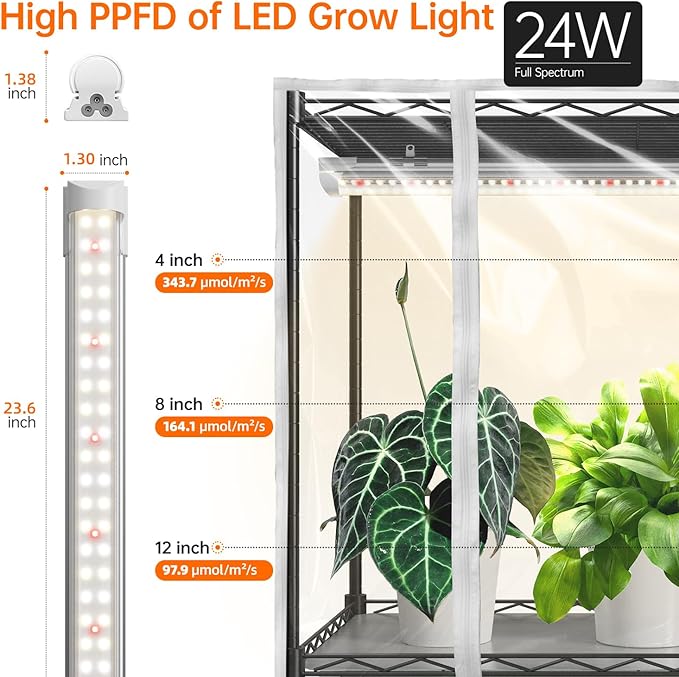Indoor Greenhouse with Grow Light, Mini Green House with 5 Pack T8 Full Spectrum Plant Lights, Plant Shelf with Tent for Indoor Plant, Seed Starting, Seed Tray, 35.4"x13.8"x71"