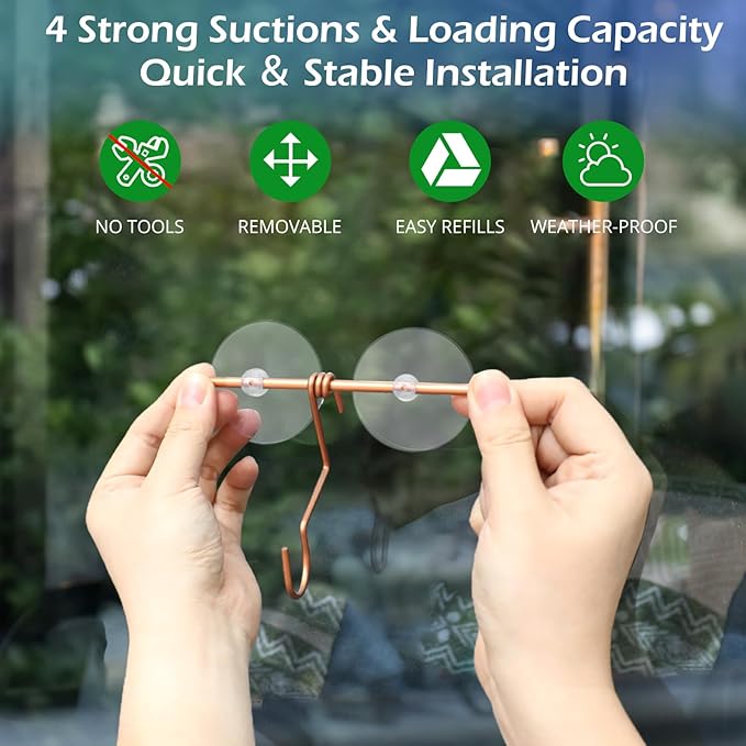 Window Hummingbird Feeder with Suction Cups,Hand-Blown Glass Hummingbird Feeders for Outdoors Window Mounted with Metal Hook,Close Bird Watching,Finch in Garden,Yard(Green)