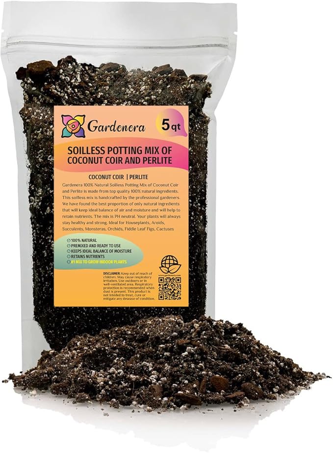 Premium Coco Coir and Perlite Potting Mix, Soil for Maximum Plant Growth, Perfect for Indoor and Outdoor Container Gardens by Gardenera - 5 Quart