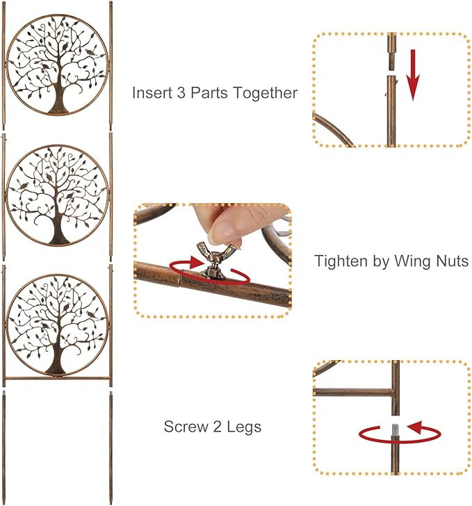 SUNNYPARK Set of 2 Tree in Life Metal Garden Trellis for Climbing Plants, Decorative Vegetables Flowers Vine Trellis for Outdoor Patio 55'' H x 12.4'' W