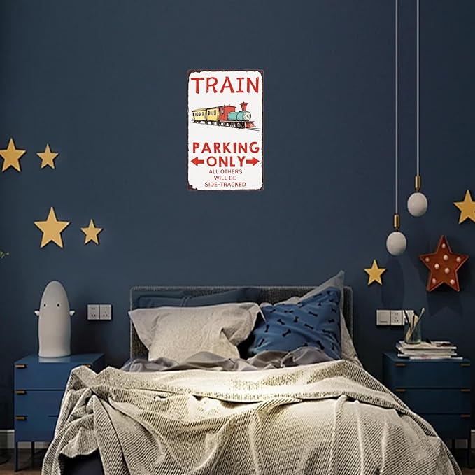 Funny Train Parking Only All Others Will Be Side Tracked Metal Sign Railroad Crossing Tin Sign Wall Decor for Boys Room Garage Men Cave 12×8 Inch