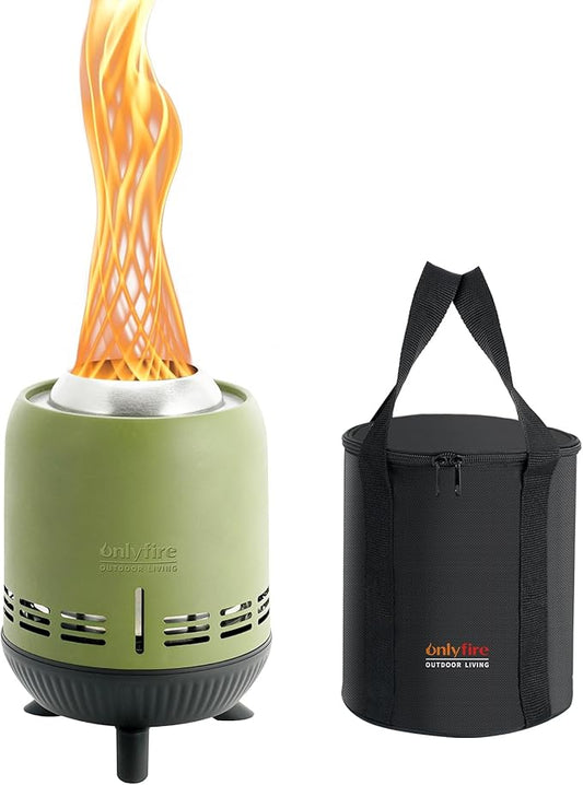 ONLYFIRE OUTDOOR LIVING Tabletop Fire Pit Burning Woods/Pellets, Portable Small Fireplace with Storage Bag for Camping Tailgating RV Patio Backyard, Smokeless Camping Stove 9.5", FP055 Green