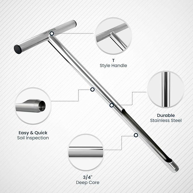 Varomorus Soil Sampler Probe 21" Stainless Steel Tubular T-Style Handle.
