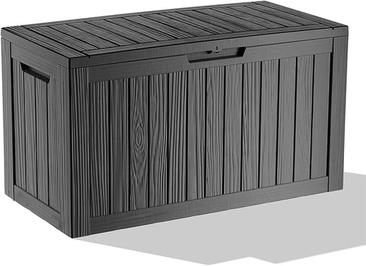 87 Gallon Deck Box Large Outdoor Storage for Patio Furniture,Outdoor Cushions,Garden Tools and Pool Supplies,Waterproof,Resin,Lockable(Black)
